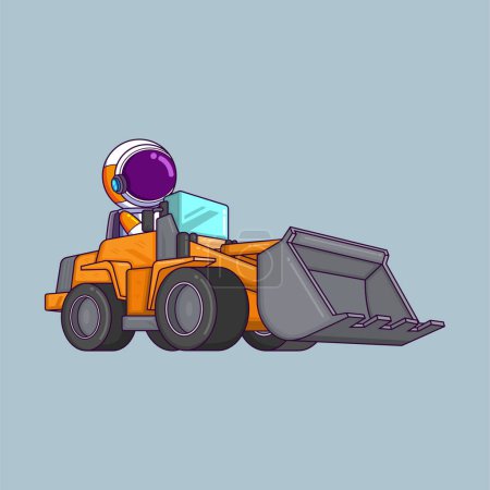 Illustration for Cute astronaut driving bulldozer. construction worker. cartoon character of illustration - Royalty Free Image