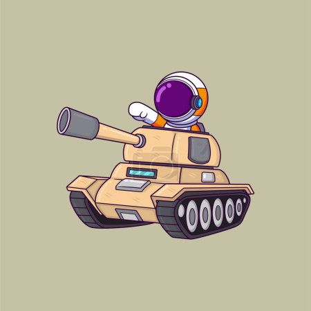Illustration for Cute astronaut in a tank give a commando cartoon character of illustration - Royalty Free Image