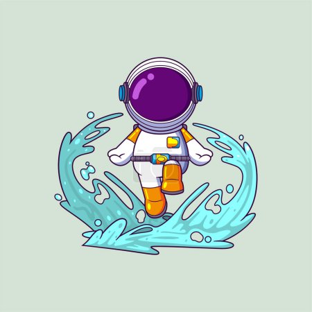 Illustration for Cute astronaut playing jumping into the water cartoon character of illustration - Royalty Free Image