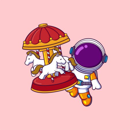 Illustration for Cute astronaut playing Carousel toys cartoon character of illustration - Royalty Free Image