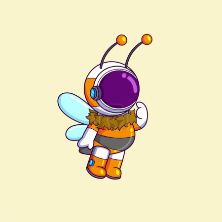 Illustration for Cute astronaut wearing bee costume cartoon character of illustration - Royalty Free Image