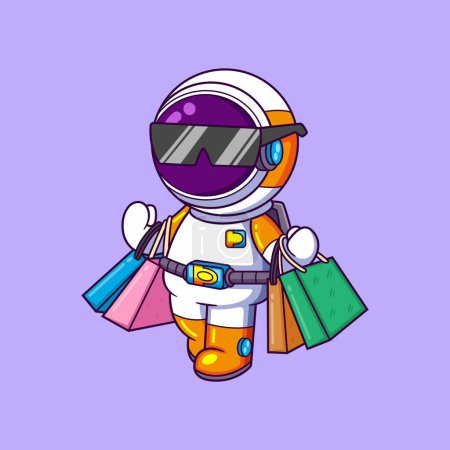 Illustration for Cute astronaut hold shopping bags cartoon character of illustration - Royalty Free Image