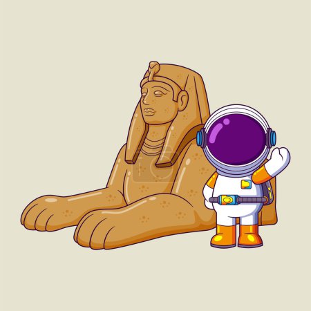 Ilustración de Un astronauta posando cerca de la Pirámide de la Esfinge de Egipto de ilustración - Imagen libre de derechos