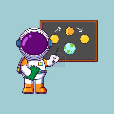 Illustration for Cute Astronaut Explaining with Board of illustration - Royalty Free Image