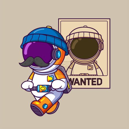 Illustration for Astronaut looking at a Wanted poster on the wall of illustration - Royalty Free Image