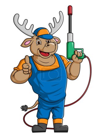 Ilustración de Una mascota de dibujos animados ciervos para el lavado de coches con una pistola de arandela de alta presión Jet Spray del ilustrador - Imagen libre de derechos