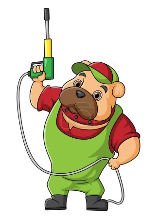 Ilustración de Una mascota de dibujos animados bulldog para el lavado de coches con una pistola de arandela de alta presión Jet Spray de ilustrador - Imagen libre de derechos