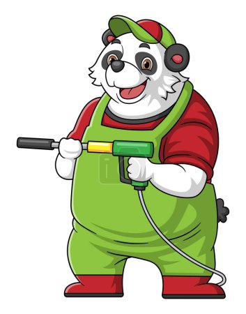 Ilustración de Una mascota de dibujos animados panda para el lavado de coches con una pistola de arandela de alta presión Jet Spray de ilustrador - Imagen libre de derechos