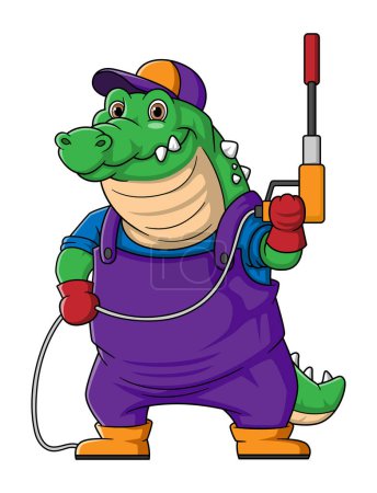 Illustration for A crocodile cartoon mascot for car wash holding a High Pressure washer gun Jet Spray of illustrator - Royalty Free Image