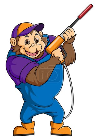 A monkey cartoon mascot for car wash holding a High Pressure washer gun Jet Spray of illustrator