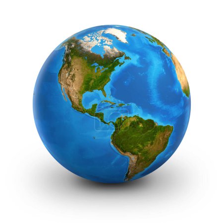 Planet Erde Globus, sehr detailliert. Satellitenbild der Welt, fokussiert auf Nord- und Südamerika - 3D-Illustration, Elemente dieses Bildes von der NASA.