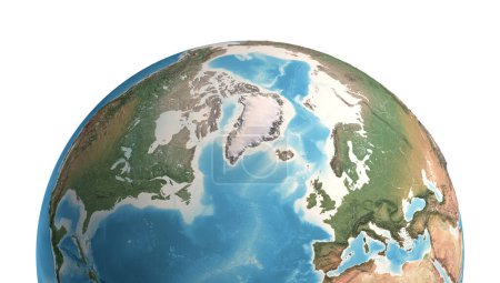 Foto de Vista satelital de alta resolución del Planeta Tierra, enfocada en Polo Norte, Océano Ártico y Groenlandia - Ilustración 3D, elementos de esta imagen proporcionados por la NASA. - Imagen libre de derechos