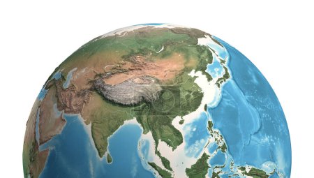 Foto de Vista satelital de alta resolución del Planeta Tierra, enfocada en Asia Oriental - Ilustración 3D, elementos de esta imagen proporcionados por la NASA. - Imagen libre de derechos