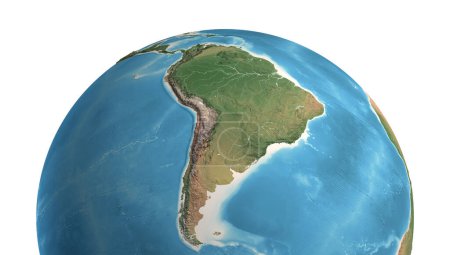 Foto de Vista satelital de alta resolución del Planeta Tierra, enfocada en Sudamérica, selva amazónica, Cordillera de los Andes - Ilustración 3D, elementos de esta imagen proporcionados por la NASA. - Imagen libre de derechos