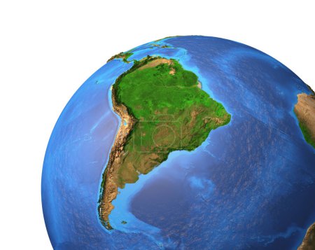 Foto de Vista satelital de alta resolución del Planeta Tierra, enfocada en Sudamérica, Brasil y la Selva Amazónica - Ilustración 3D, elementos de esta imagen proporcionados por la NASA. - Imagen libre de derechos