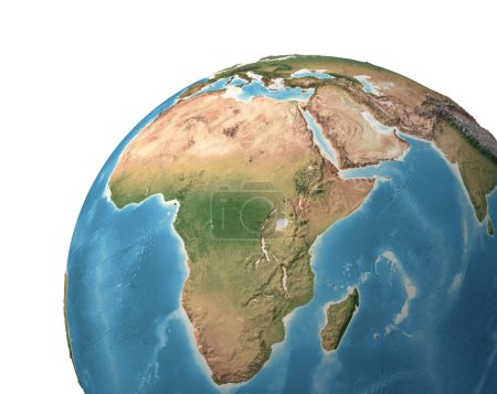 Foto de Vista satelital de alta resolución del Planeta Tierra, enfocada en África y Medio Oriente - Ilustración 3D, elementos de esta imagen proporcionados por la NASA. - Imagen libre de derechos