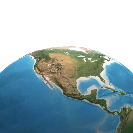 Foto de Vista satelital de alta resolución del Planeta Tierra, enfocada en Norteamérica, Estados Unidos, México, Centroamérica e Islas del Caribe - Ilustración 3D, elementos de esta imagen proporcionados por la NASA. - Imagen libre de derechos