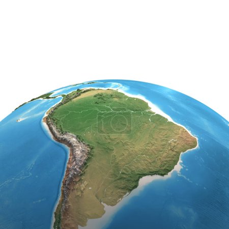 Photo for High resolution satellite view of Planet Earth, focused on South America, Amazon Rainforest, Andes Cordillera - 3D illustration, elements of this image furnished by NASA. - Royalty Free Image