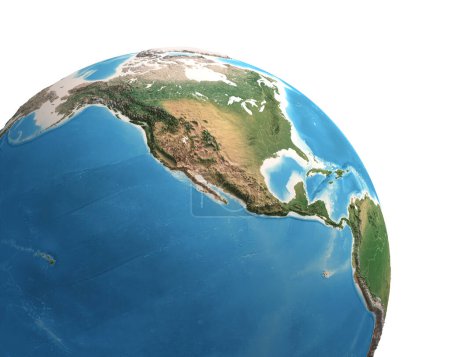 Foto de Vista satelital de alta resolución del Planeta Tierra, enfocada en América del Norte y Central, Alaska, Canadá, USA, México - Ilustración 3D, elementos de esta imagen proporcionados por la NASA. - Imagen libre de derechos
