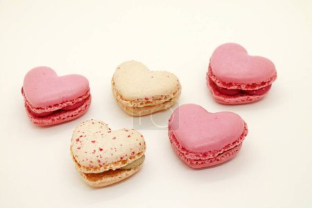 Photo for Group of heart shaped macaroons on white background. - Royalty Free Image