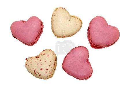 Photo for Group of heart shaped macaroons isolated on white background. - Royalty Free Image