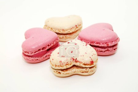 Photo for Group of heart shaped macaroons on white background. - Royalty Free Image