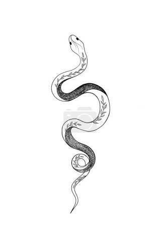 Photo for Tattoo snake. Traditional black dot style ink. Isolated illustration. Traditional Tattoo Old School Tattooing Style Ink. Snake silhouette illustration. - Royalty Free Image