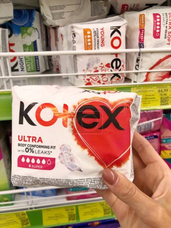 Photo for 04.10.2023, Ukraine, Kharkov: Kotex production with logo. Kotex is a brand of feminine hygiene products, which includes maxi, thin and ultra thin pads. - Royalty Free Image