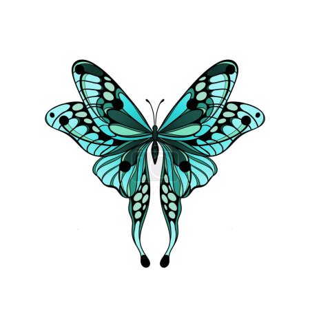 Green butterfly on isolated white background. Layout for printing illustrations on T-shirts, notepads, covers