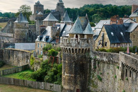 Photo for View of the medieval wall and castle of the French town of Fougeres. - Royalty Free Image
