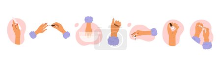 Photo for Set of female hands with a manicure. Women's hand manicure collection. Nail care, beauty treatment aesthetic. Vector illustration in cartoon style. Isolated white background - Royalty Free Image
