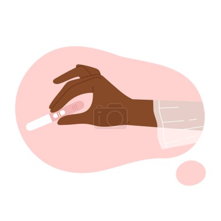 Photo for Female hand holding a pregnancy test with a positive result. Pregnancy and waiting for the birth of a child. Vector illustration in cartoon style. Isolated white background - Royalty Free Image
