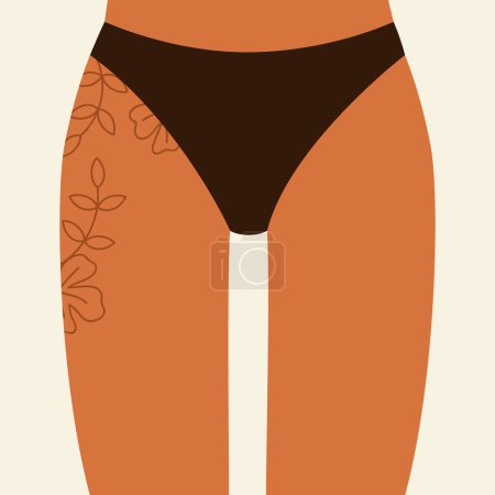 Photo for Female hips with flower tattoo. Female legs and waist in underwear. Healthy slim body aesthetic. Vector illustration in cartoon style. Isolated background - Royalty Free Image