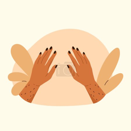 Photo for Body hair on female hands. Body positive, love yourself, normalize female body hair, body care aesthetic. Vector illustration in cartoon style. Isolated white background. - Royalty Free Image