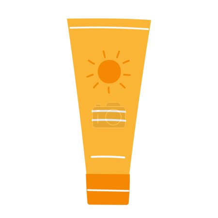 Illustration for SPF cream, sunscreen lotion in tube. Sunblock cream. Skin protection, skin care concept. Vector illustration in cartoon style. Isolated white background. - Royalty Free Image