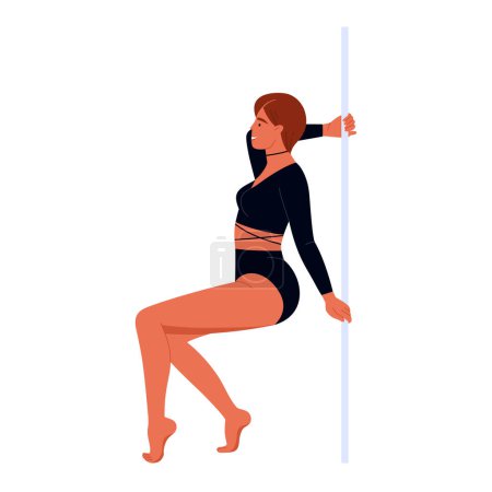 Illustration for Pole dance performer. Beautiful young girl dancing on pylon. Pole dancing, fitness and sport lifestyle. Vector illustration in cartoon style. Isolated white background. - Royalty Free Image