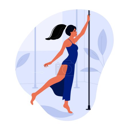 Photo for Pole dance performer at a studio. Beautiful young girl dancing on the pylon. Pole dancing, fitness and sport lifestyle. Vector illustration in cartoon style. Isolated white background. - Royalty Free Image