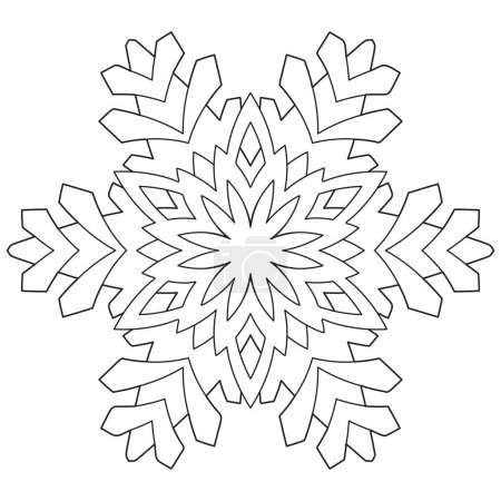 Illustration for Abstract mandala snowflake line art design Black and white. Coloring page for relaxation and meditation. Vector illustration - Royalty Free Image