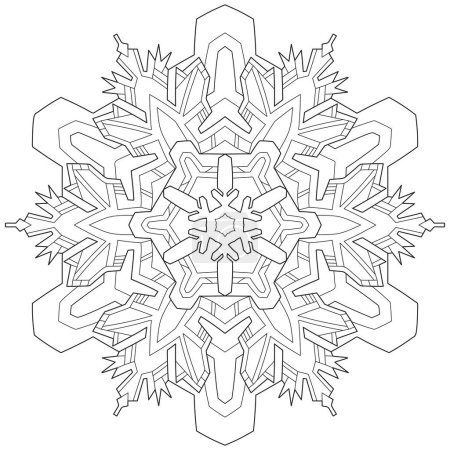 Illustration for Abstract mandala snowflake line art design Black and white. Coloring page for relaxation and meditation. Vector illustration - Royalty Free Image