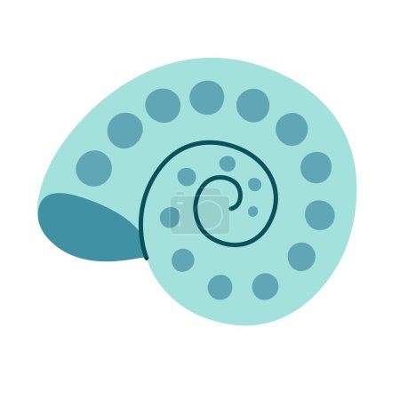 Hand drawn Ammonite Seashell. Cartoon style flat illustration seashell isolated on white background. Vector illustration
