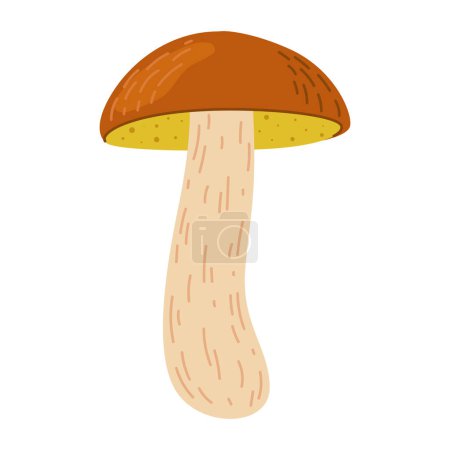 Suillus mushroom. Edible fungus. Hand drawn Cartoon trendy flat style isolated on white background. Autumn forest harvest, healthy organic food, vegetarian food. Vector illustration