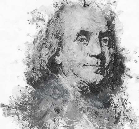Peinture Benjamin Franklin visage sur nous cent dollar billet macro isolé, États-Unis argent gros plan