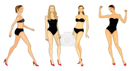 Foto de Conjunto vectorial de mujeres de moda en múltiples poses, en traje de baño, aisladas, sobre fondo blanco - Imagen libre de derechos