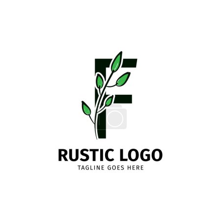 Téléchargez les photos : Letter F doodle leaf initial rustic vector logo design element - en image libre de droit