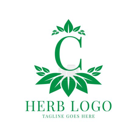 Téléchargez les illustrations : Lettre C feuilles à base de plantes conception du logo vectoriel initial - en licence libre de droit