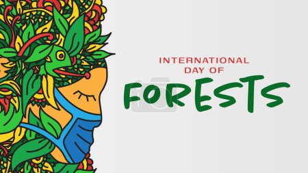 Téléchargez les illustrations : Femme nature gribouillage illustration pour la journée internationale des forêts, mère terre, environnement mondial - en licence libre de droit