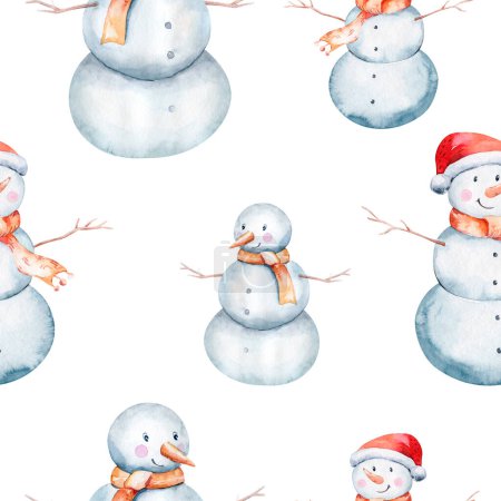 Foto de Watercolor Merry Christmas illustration with snowman, christmas tree, santa holiday invitation. Christmas gift celebration cards. Winter new year design - Imagen libre de derechos
