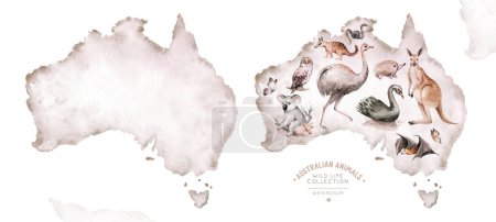 Foto de Acuarela australiana dibujos animados canguro patrón sin costuras. Los canguros australianos ilustran a los niños. Papel pintado de vivero - Imagen libre de derechos