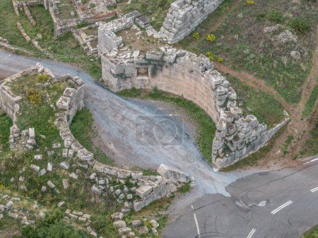 Photo for Aerial view of the ancient circular city gate of Messene in Greece - Royalty Free Image
