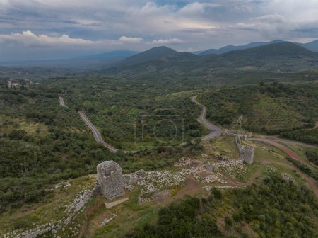 Photo for Aerial view of the ancient city walls of Messene with giant stones and rectangular towers  a rival and vasal state to Sparta in ancient Greece - Royalty Free Image